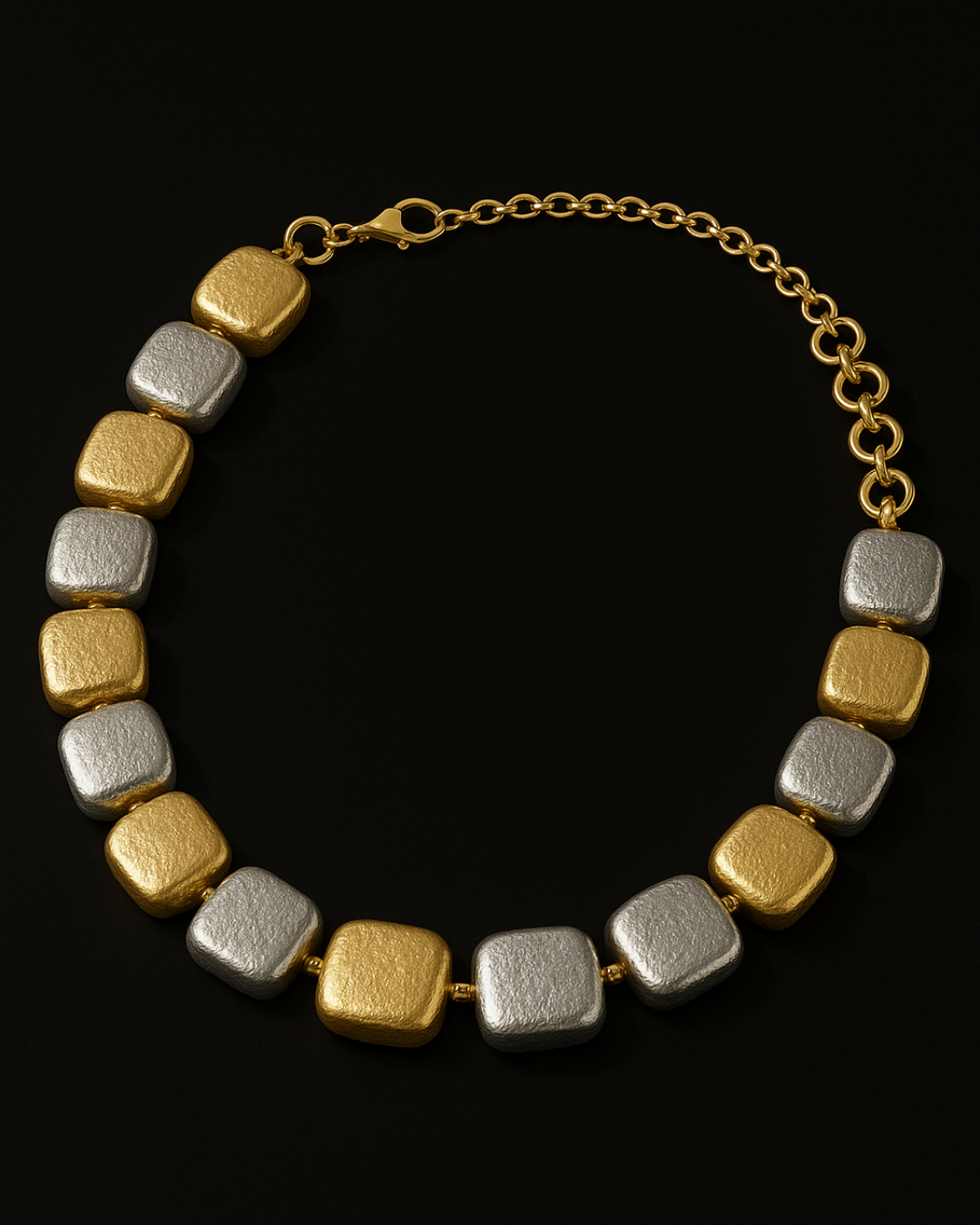ORANA Dual-Tone Luxe Hammered Square Bead Necklace