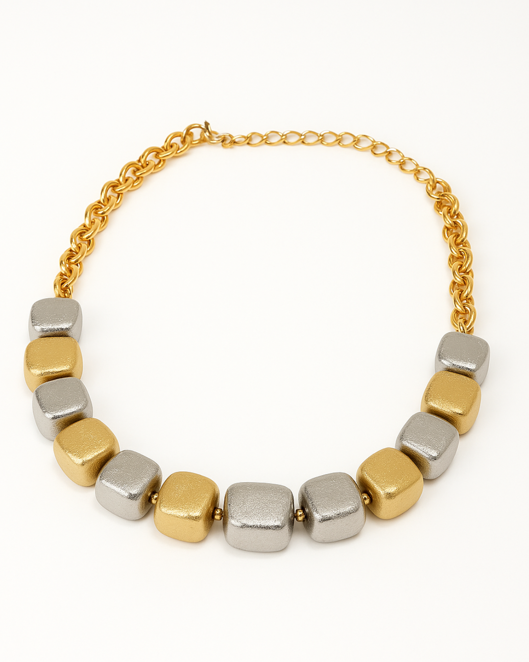 ORANA Dual-Tone Luxe Hammered Square Bead Necklace