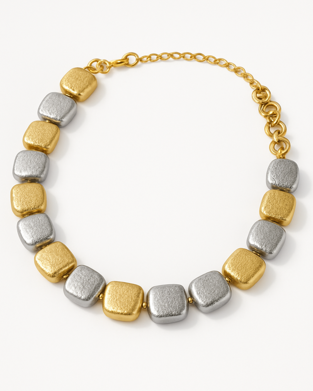 ORANA Dual-Tone Luxe Hammered Square Bead Necklace
