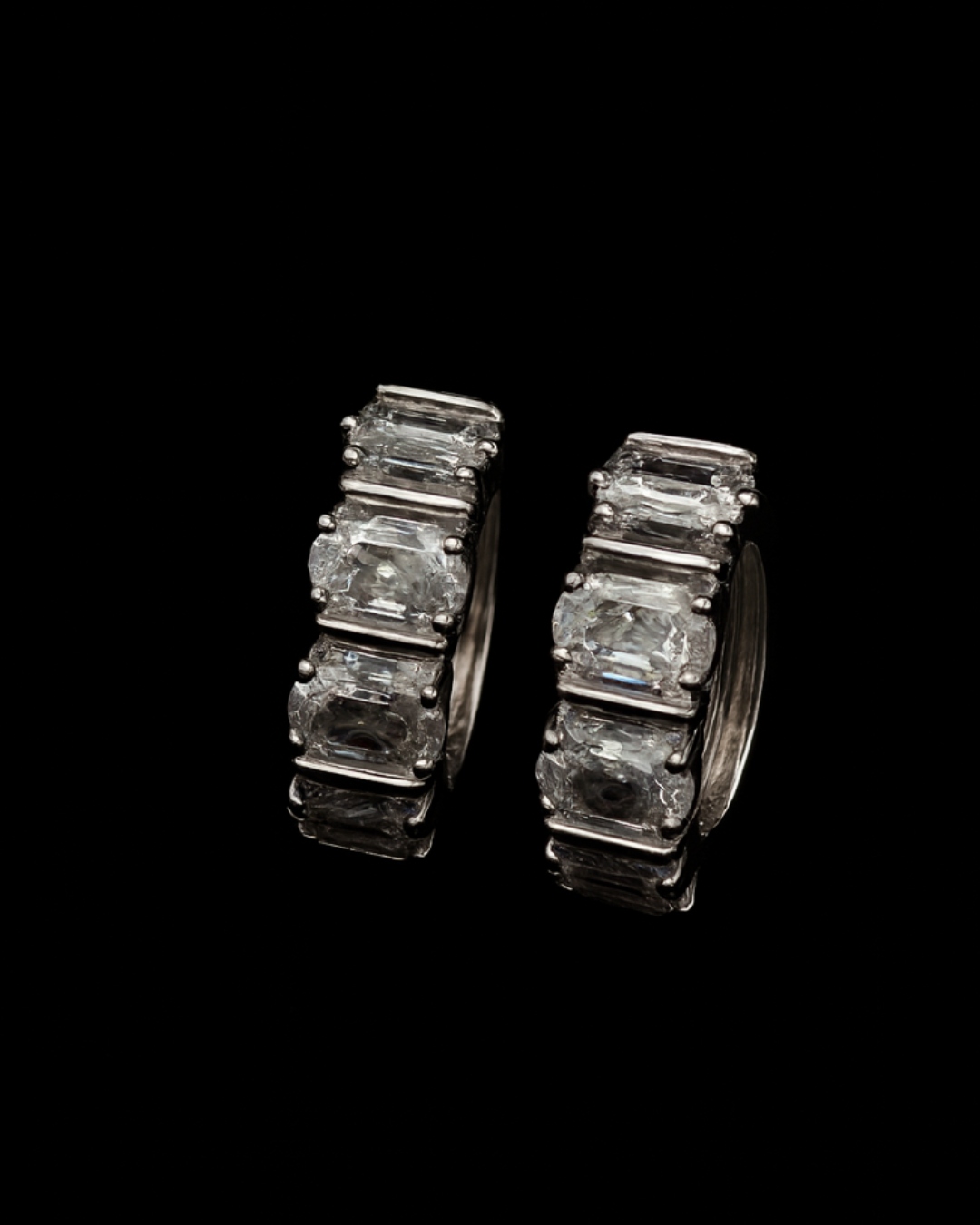 ORANA Luxe Silver Hoop Earrings with Emerald & Oval-Cut Stones