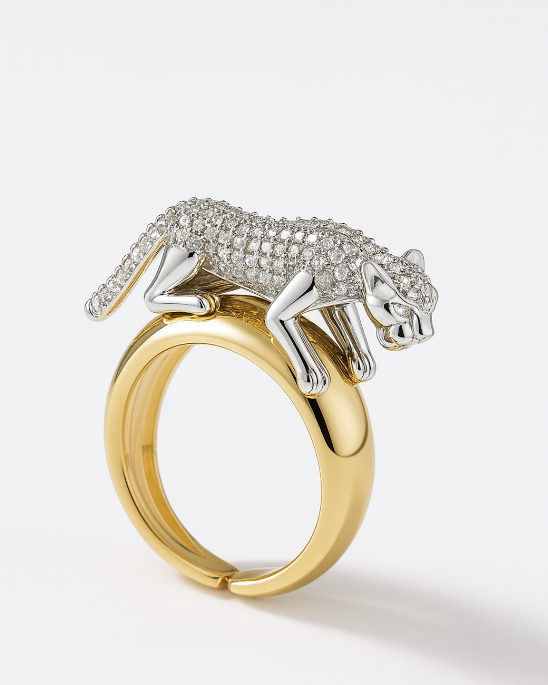 ORANA Luxe Panther Pavé Dual-Tone Statement Ring